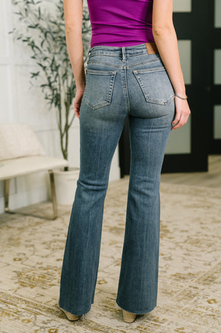 Judy Blue Jackie Mid Rise Flare Jean with Front Flap Pockets