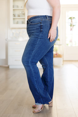 Judy Blue Josephine Mid Rise Raw Hem Bootcut Jeans