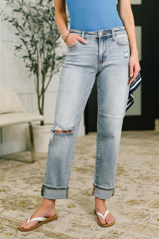 Judy Blue Alex Mid Rise Boyfriend Jean with Bandana Loop
