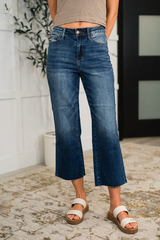 Judy Blue Maisie High Waist Back Pocket Embroidery Crop Wide Jeans