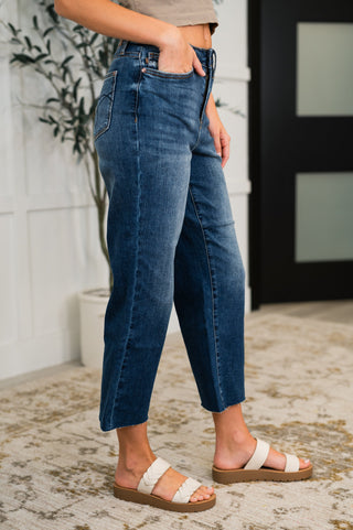 Judy Blue Maisie High Waist Back Pocket Embroidery Crop Wide Jeans