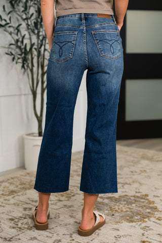 Judy Blue Maisie High Waist Back Pocket Embroidery Crop Wide Jeans