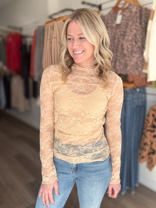 Oh So Cute Mesh Lace Long Sleeved Layering Top