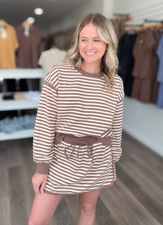 Striped Mocha Long Sleeved Top & Skort Set Entro Brand