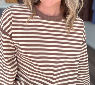 Striped Mocha Long Sleeved Top & Skort Set Entro Brand