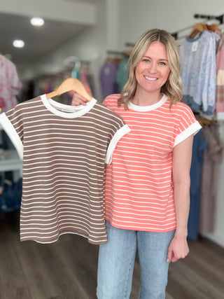 Striped Rolled Short Sleeve Tee Plus