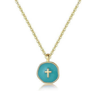 Tarnish Free Round Disc Cross Necklace