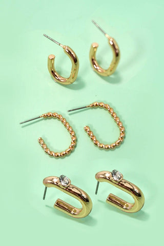 Trio Huggie Hoop Gold Earrings Set
