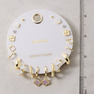 Gold Clover Charm Stud And Hoop Earring Set