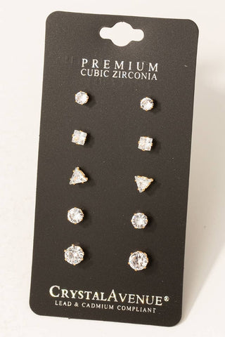 Sparkled 5 Pair CZ Stud Earrings Set