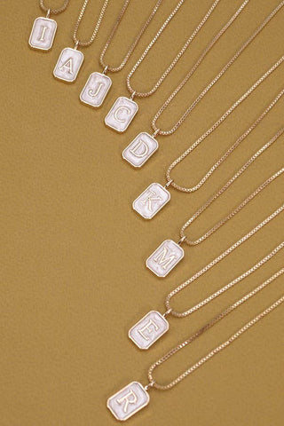 Initial Rectangle Pearly Charm Gold Necklace