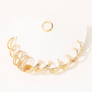 Gold Textured Twist Hoop Earrings Set