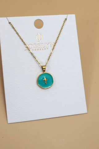 Tarnish Free Round Disc Cross Necklace