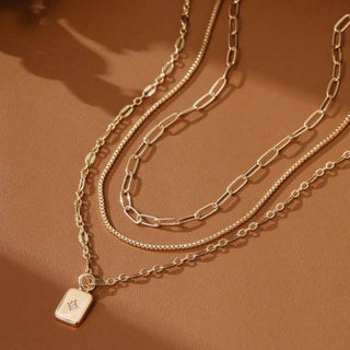 Starbust Paper Clip Chain Gold Layered Necklace Tarnish Free