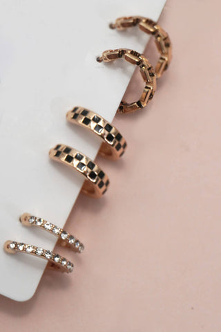 Checkmate & Shine Trio Gold Earrings Set