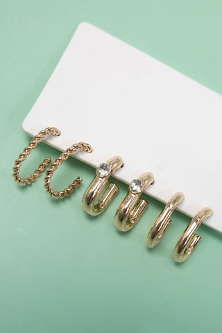 Trio Huggie Hoop Gold Earrings Set