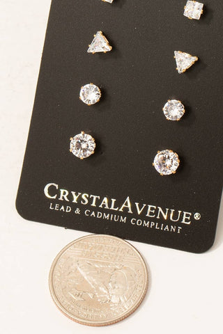 Sparkled 5 Pair CZ Stud Earrings Set