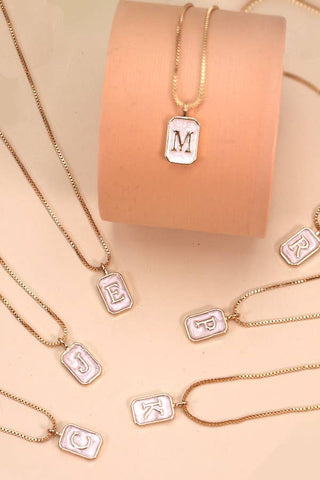 Initial Rectangle Pearly Charm Gold Necklace