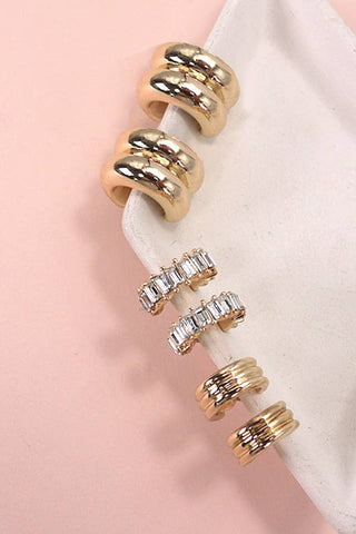 Baguette Stone Huggie Trio Earrings