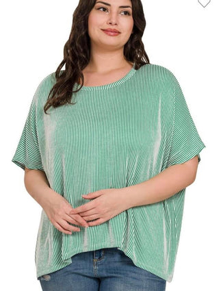 Green & White Ribbed Plus Top