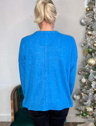 Ribbed Brushed Hacci Sweater in Ocean Blue