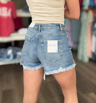 Clara Mid Rise Frayed Hem Denim Shorts