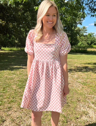 The Moment Checkered Babydoll Dress