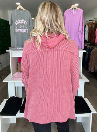 Ribbed Oversized Hoodie in Mauve