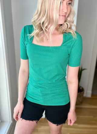 Sentimental Feelings Square Neck Top in Kelly Green