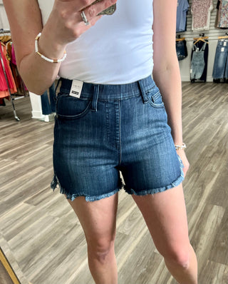 Judy Blue Delaney Pull On Dolphin Hem Denim Shorts