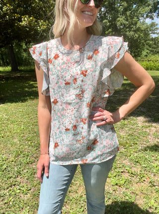 I've Got a Feeling Floral Flutter Sleeve Top