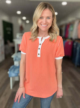 Coral Cutie Ribbed Top