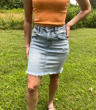 Stephanie Raw Hem Denim Skirt