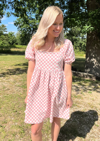 The Moment Checkered Babydoll Dress