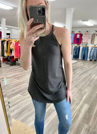 Here We Go Halter Neck Tank in Ash Grey