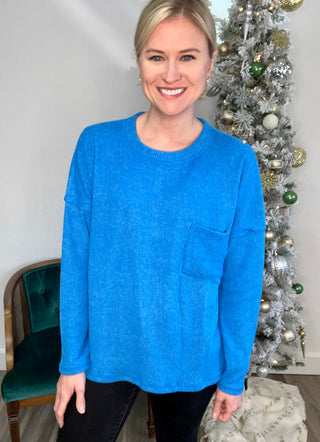 Ribbed Brushed Hacci Sweater in Ocean Blue