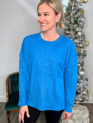 Ribbed Brushed Hacci Sweater in Ocean Blue