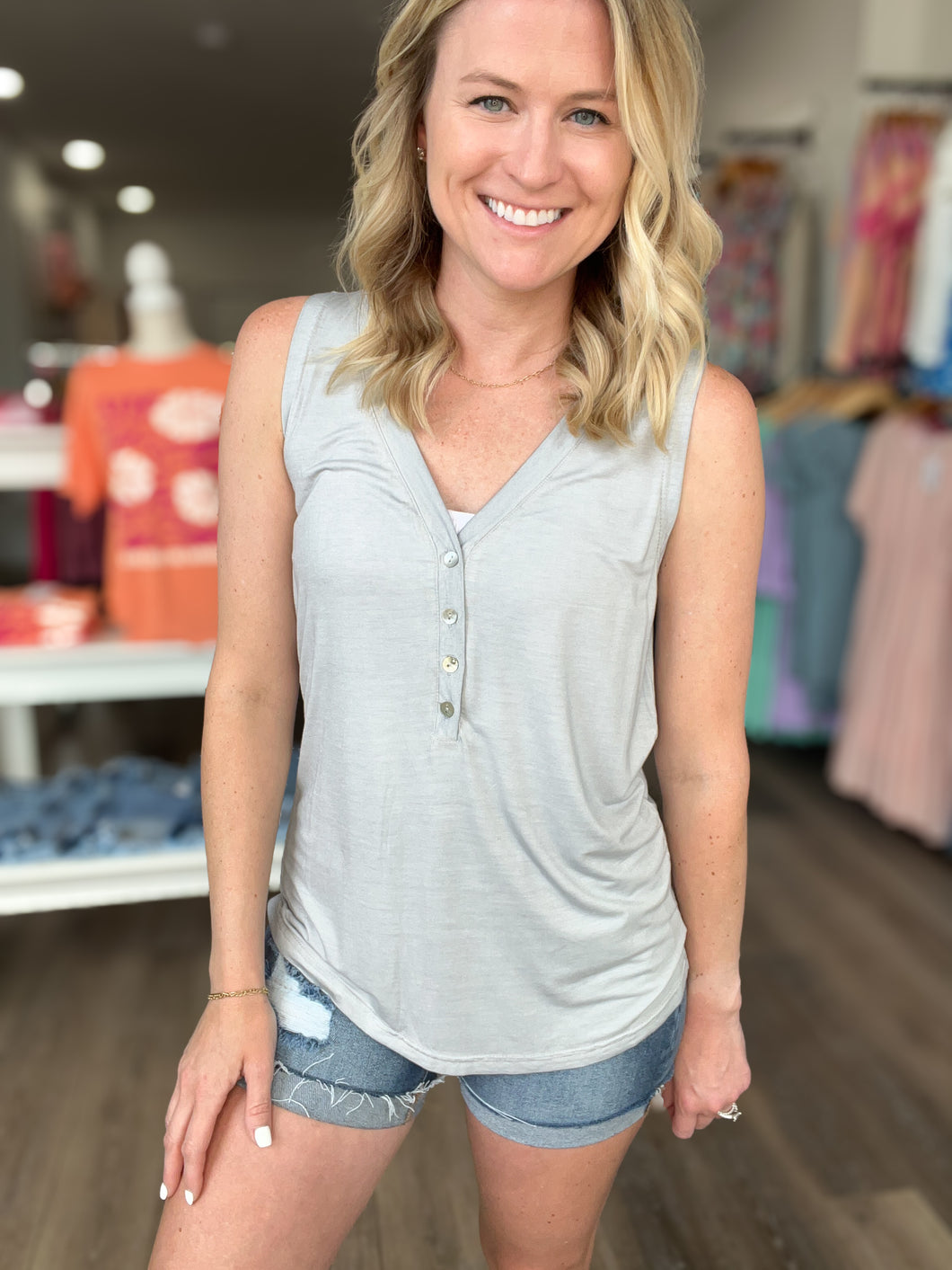 Light Grey Buttoned Tank