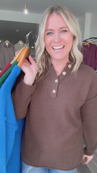 Henley Buttoned Long Sleeved Sweater