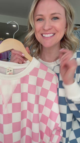 Checkered Print Long Sleeved Top