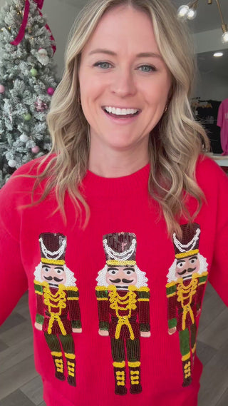 Red Sequin Nutcracker Sweater