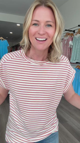 White & Red Striped Short Sleeved Top