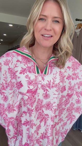 Pink & White Floral & Striped Collared Blouse