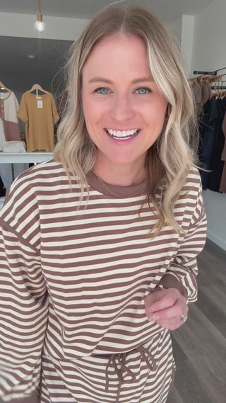 Striped Mocha Long Sleeved Top & Skort Set Entro Brand