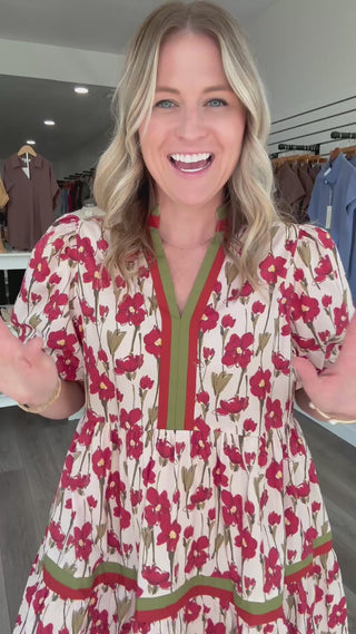 Autumn Floral Bubble Sleeved Dress Entro Brand