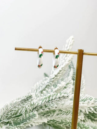 PREORDER: Enamel Holly Hoop Earrings in White