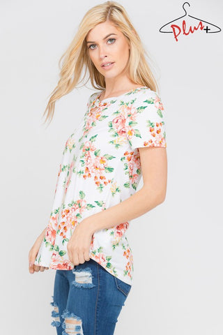 Ivory Floral Plus Top