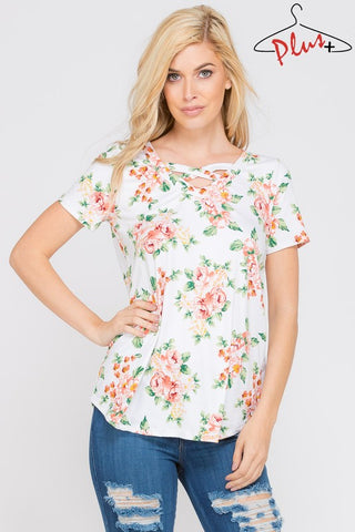 Ivory Floral Plus Top