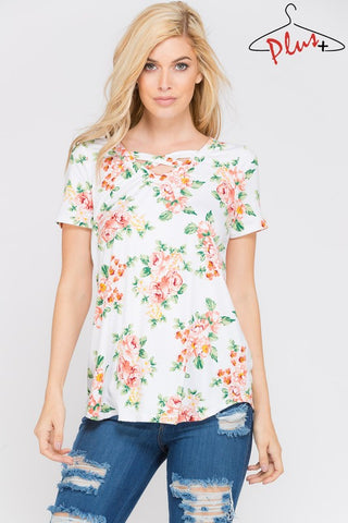 Ivory Floral Plus Top