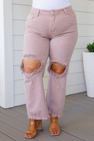 Risen Babs High Rise Distressed Jeans in Mauve